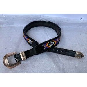 Vintage LL Bean Bauer 1991 Mens Genuine Leather Southwestern Beaded Belt EUC!
